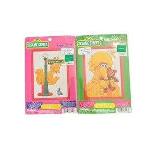 BIG BIRD SESAME STREET Counted Cross Stitch Kit Janlynn Lot Of 2 NEW 5x7 Framed‎